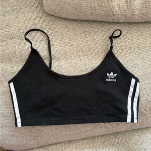 Adidas Black Crop Tank with White Logo and Stripes